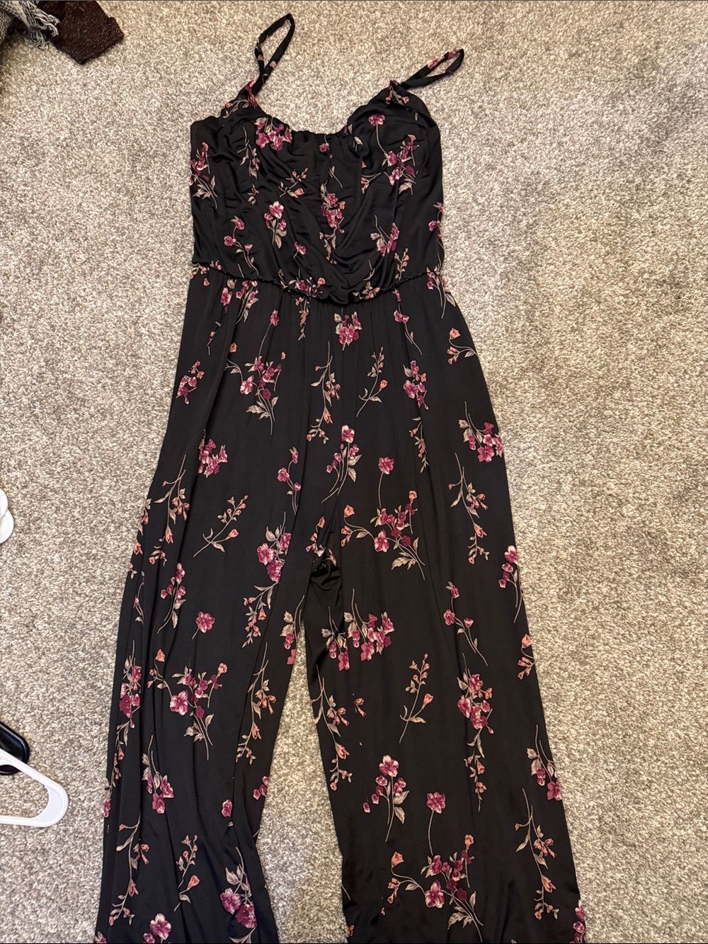Kaileigh Black Jumpsuit with Pink Floral Print